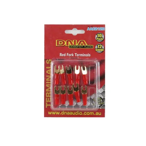 12 AWG Insulated Fork Terminals, Red, Pack of 10