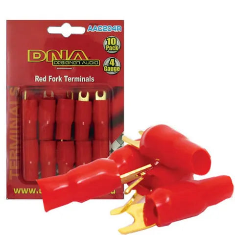 4 AWG Red Fork Terminals (10-Pack) | Insulated Ring Tongue Connectors