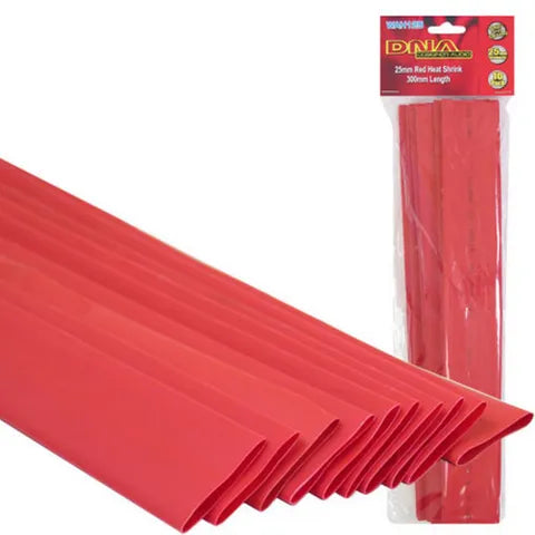 25mm Red Heat Shrink Tubing (10 Pack) | 3:1 Shrink Ratio, 300mm Length