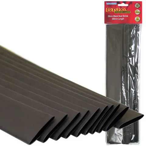 25mm Black Heat Shrink Tubing (10 Pack) | 2:1 Shrink Ratio, 300mm Length