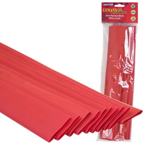 20mm Red Heat Shrink Tubing (10 Pack) | 2:1 Shrink Ratio, 300mm Length