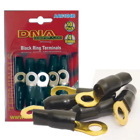 DNA 4 AWG Black Ring Terminals - 10 Pack for Heavy-Duty Power & Ground Connections