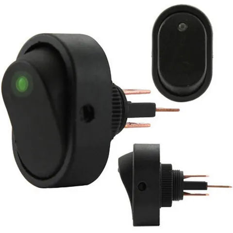 Illuminated Rocker Switch | ON/OFF, Green LED, 12mm Mounting Hole