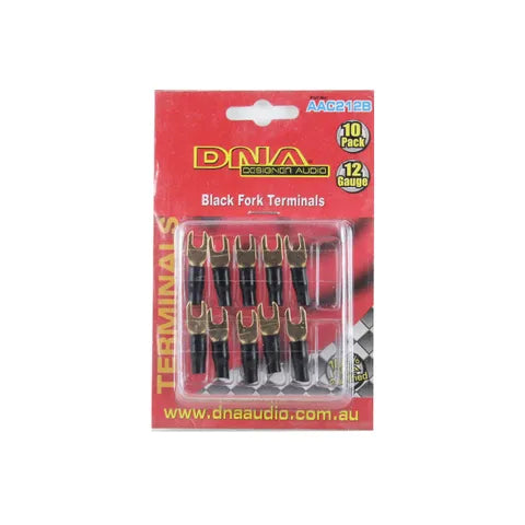 12 AWG Insulated Fork Terminals, Black, Pack of 10