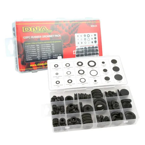 Mixed Rubber Grommet Assortment | 18 Sizes | With & Without Holes | 125-Piece Box
