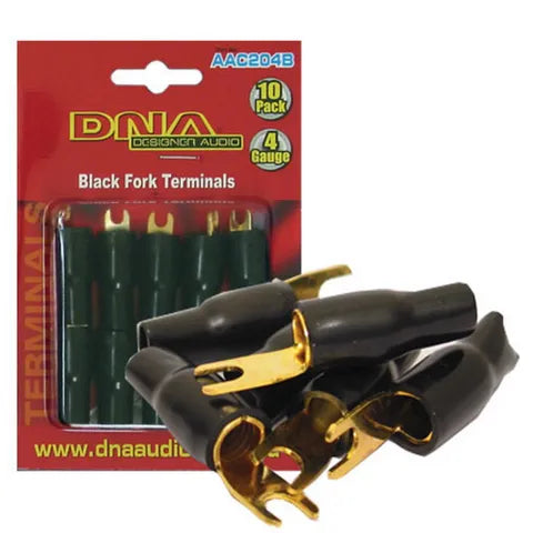 4 AWG Black Fork Terminals (10-Pack) | Insulated Ring Tongue Connectors