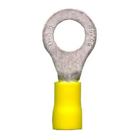 Pack of 100 Yellow Insulated 8.4mm Ring Crimp Terminals | 6-8 AWG Wire Range