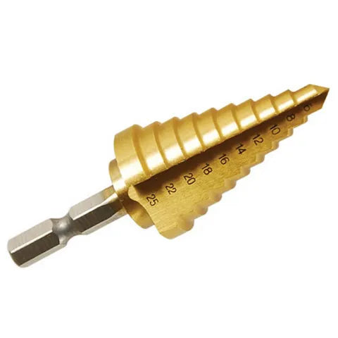 Step Drill Bit 6-25mm (10 Steps) | Titanium Coated High-Speed Steel Hole Cutter