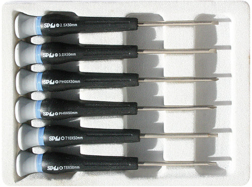 SP Tools 6pc Mini Screwdriver Set,3 x Slotted Screwdrivers - 2.0x50mm, 2.5x50mm, 3.0x50mm,3 x Phillips Screwdrivers - #000x50mm, #00x50mm, #0x50mm