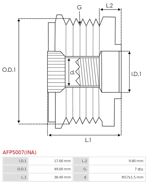 INA ALTERNATOR FREEWHEEL PULLEY - AFP5007(INA)