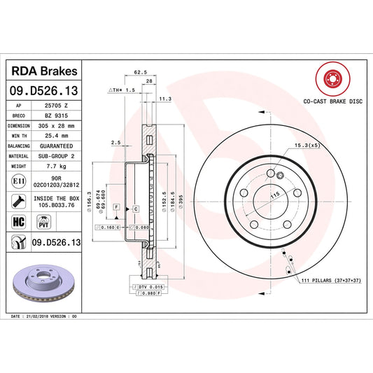 RDA Brakes Standard Front Disc Brake Rotor Vented 305mm - RDA8717