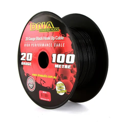 DNA 20 AWG Hook-Up Wire | Black Stranded Copper Cable | 100 Meter Roll